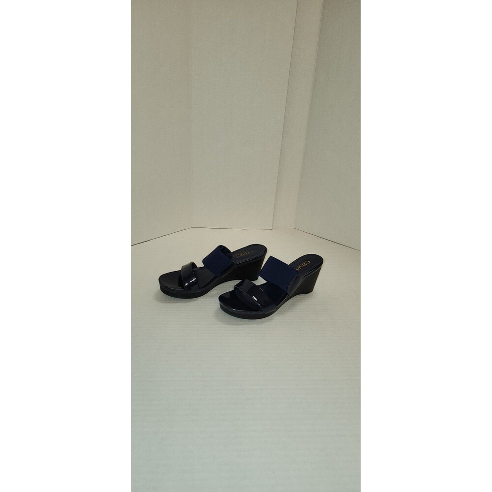Chaps Navy Blue Two Strap 3 inch Heeled Sandals Size 7.5